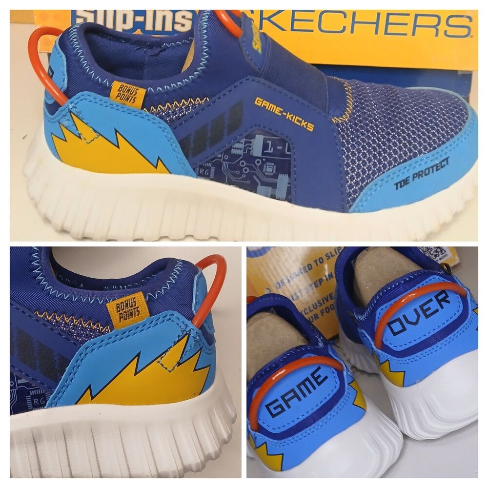 Skechers Boys Sz 2 Depth Charge 2.0 Game Kicks/Game Over Blue Multi Memory Foam